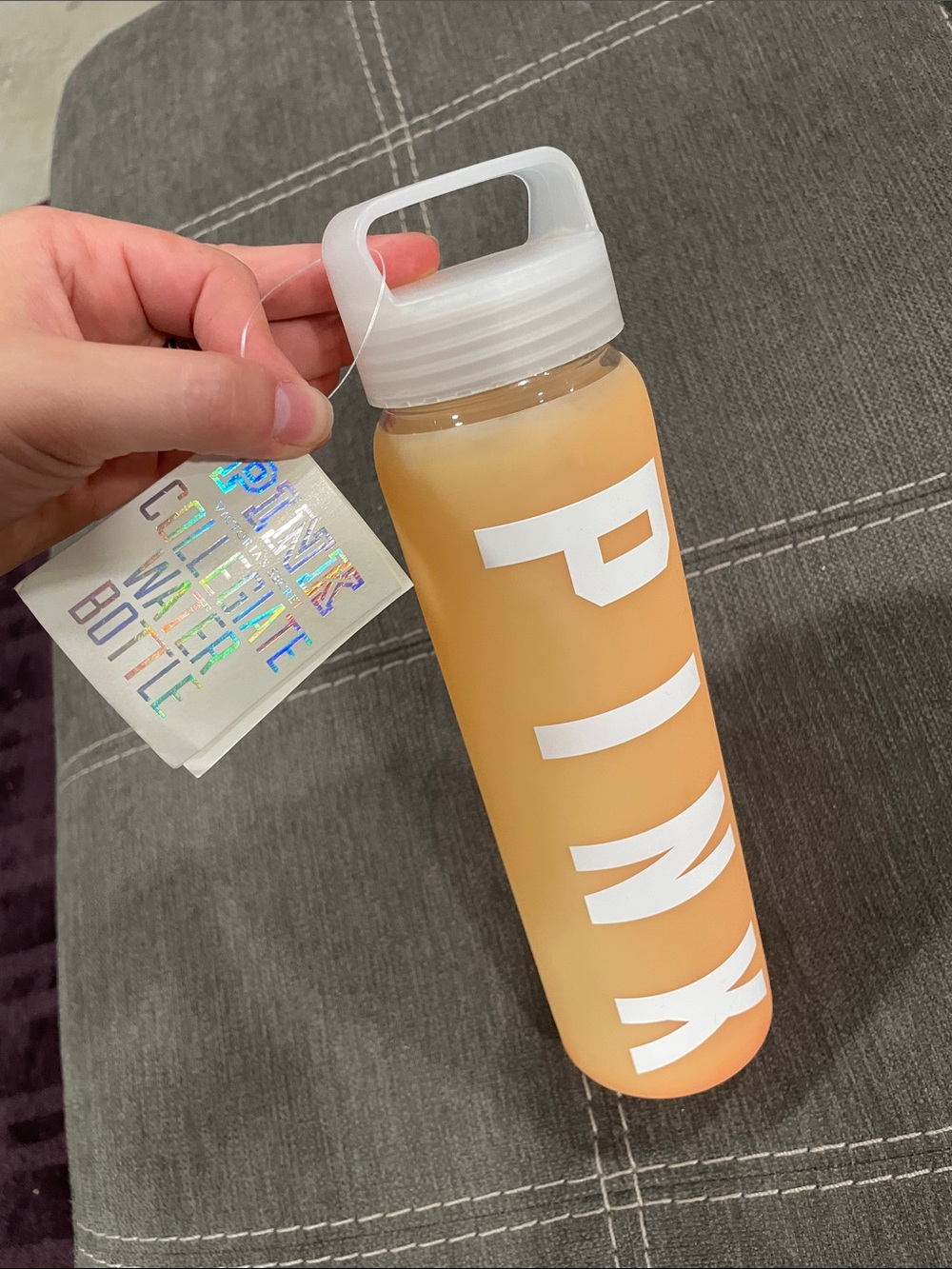 PINK Victoria's Secret Peach Orange Water Bottle with White Logo
